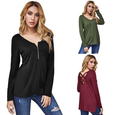 China Anti-Wrinkle In Running Plain Zipper Hollow Out Women's T-shirts Blouses Women And Shirts Ladies' Blouses en venta