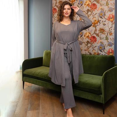 China Robe Plus Size Nightgown Sets Plus Size Fashion Women 3 Piece Set Casual Women's Sleepwear for sale