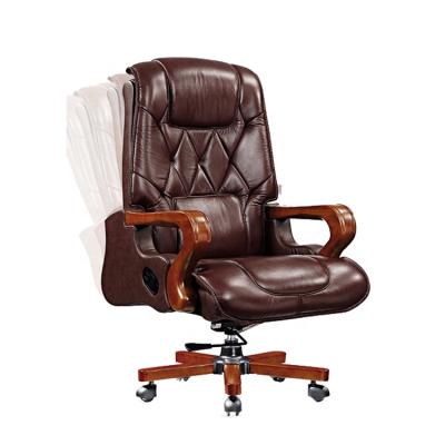 China Traditional Luxury Antique Director Chairs Desk Set Genuine Leather Wooden Chair for sale