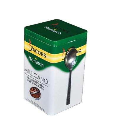 China Recyclable High Quality Airtight Rectangular Coffee Tin With Metal Spoon for sale