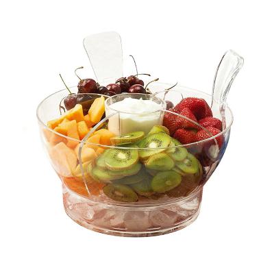 China Sustainable Reusable Plastic Soup Salad Fridge Carry And Serve Bowl With Ice Chamber for sale