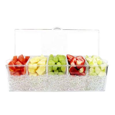 China Viable Chilled Plastic Condiment Server 5 Compartments Container For Condiment for sale