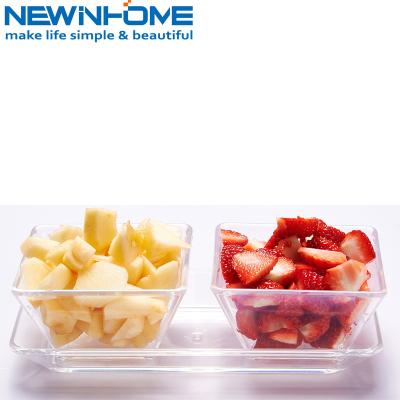 China Sustainable Square Shaped Double Divided Serving Plates Plastic Bowl PS Snack Dish for sale