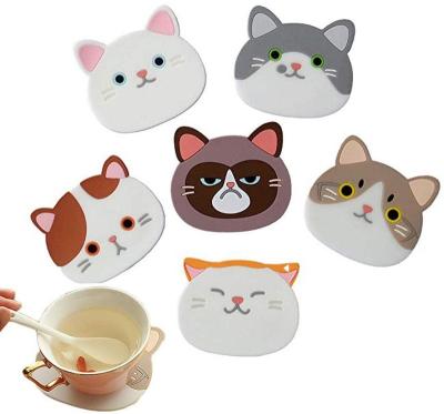 China CM-005Cute Cartoon Cat Cup Coasters Mats Silicone Rubber Coaster HEATER for sale