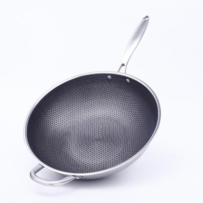 China Chef Gas Induction Cooker Stainless Steel Viable Chinese Honeycomb Non-stick Wok Pan With Lid Reasonable Prices Large for sale