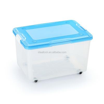 China 50L viable transparent plastic storage box / with lid and wheels / for clothes and toys for sale