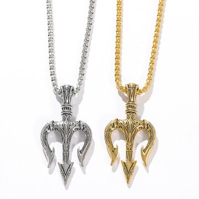 China Wholesale Personality Metal Cheap Metal Hiphop Factory Trident Necklace Hip Hop Pendant Jewelry for sale