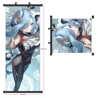 China Genshin Impact Automotive Anime Hanging Painting Decorative Room Fabric Wall Scroll Waterproof Anime for sale