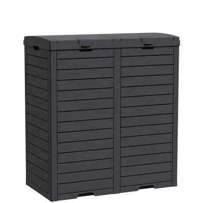 China Perfect Lid Double Slot Look Enclosure Sustainable Natural Wood Recycling Cabinet For Outdoor for sale