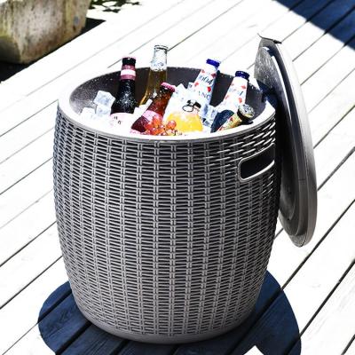 China Waterproof Outdoor Beach 34L Garden Rattan Stool Bar Ice Table Storage Plastic Beer Cooler for sale