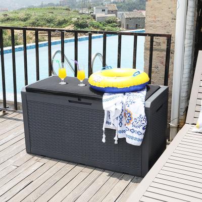 China 380L/100 Gal Waterproof Bench Deck Shed Plastic Garden Storage Container Cushion Viable Outdoor Box for sale