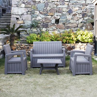 China Plastic Waterproof Wooden Looking Sofa Set Outdoor Farm Furniture Garden Use for sale