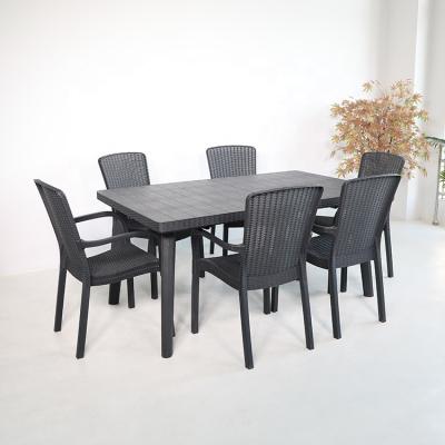 China Weather-Protection Plastic Patio Rattan Set Garden Extendable Outdoor Dining Table Set for sale