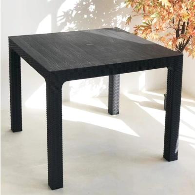 China Wholesale KD Modern Cheap Outdoor Plastic Square Dining Table With Umbrella Hole for sale