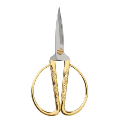 China Dragon Phoenix Scissors No. 2 Rose Goldhair Scissor Gold Paper scissors with logo J0151 for sale