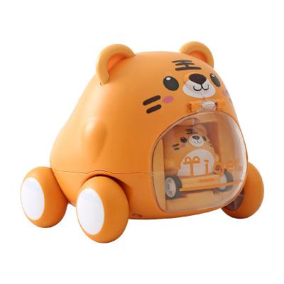 China Cute mini catapult car children's toy catapult car small toy cartoon pet slingshot car toy for sale