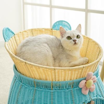 China MIAOXIANER Best New Design Breathable Selling Rattan Woven Two Layer Pet Nest Cat and Dog Bed Pet Furniture for sale