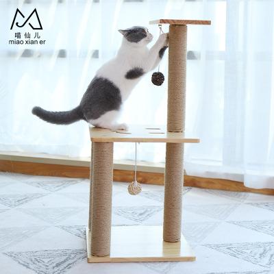 China Sustainable Sisal Wooden Cat Scratching Post Climbing Cat Tree With Frame Cat Tree for sale