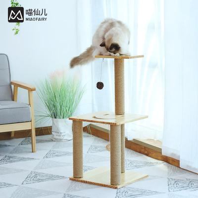 China Fun Play Best Cat Tree Solid Wood Cat Belling Design Simple And Durable Cat Scratching Tree Frame To Climb for sale