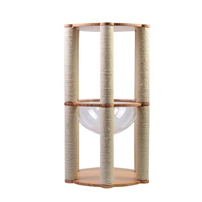 China Hot Selling Modern Minimalist Wooden Frame Viable Cat Tree House Acrylic Three-Layer Cat Climbing for sale