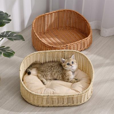 China PP Breathable Handmade Plastic Rattan Woven Pet Sofa Bed Dog Cat Puppy Kitten Sleeping Nest Bed House for sale