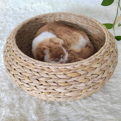 China China Wholesale Durable Breathable Water Hyacinth Pet Cages Cat Houses With Removable Cushion for sale