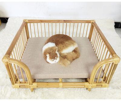 China Wholesale High Quality Breathable Dog Sofa Bed Pet Furniture Supplies Handmade Of Natural Rattan With Washable Cotton Cushion for sale