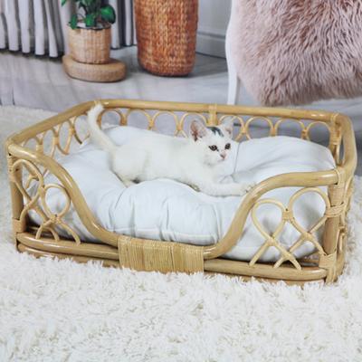 China Breathable Premium Natural Thick Rattan Cat Dog Pet Bed Great Bamboo Woven Pet Sleeping Room Vietnam Cooling Nest With Cushion Accessory for sale