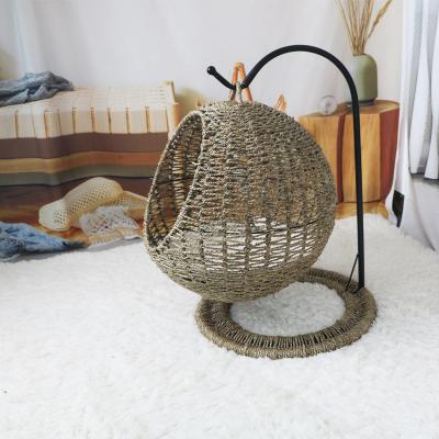 China Plant Plankton Breathable Woven Cat Hammock Room Pet Sleeping Bed Hanging Basket Condo Pet with Removable Cushion for sale