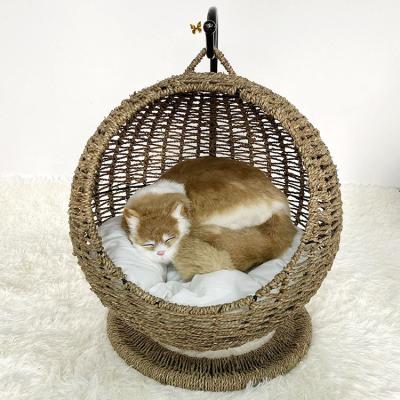 China Breathable Eco-Friendly Natural Plant Plankton Pet Hanging Bed Raised Cat Dog Sleeping Bed Swing Egg Chair Pet Hammock for sale