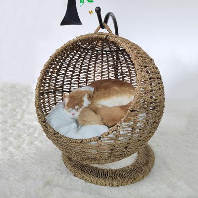 China Breathable Hand - Plant Plankton Woven Swing Pet Egg Basket Hammock Raised Chair Pet Hanging Bed for sale