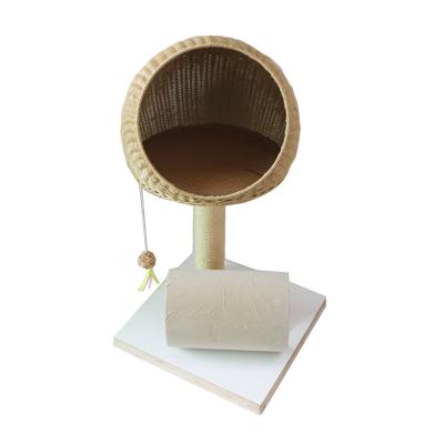 China Breathable Handmade Plastic PP Rattan Cat Climbing Tree House Bed Pet Housing Accessories for sale