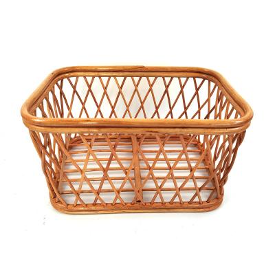 China Sustainable Handmade Woven Rectangular Rattan Storage Laundry Hamper Basket Clothes Organizer Covering Basket for sale