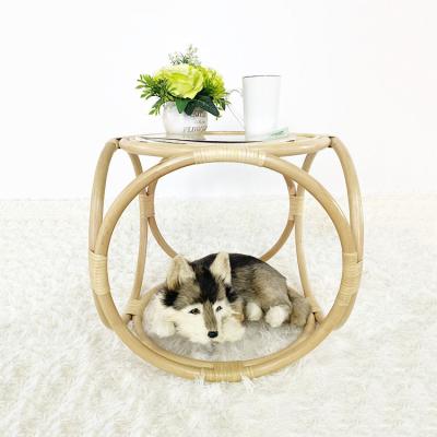 China Viable Design Elegant Natural Wicker Rattan Side Table Round Tea Coffee Table Decor Living Room Rattan Look Home Furniture for sale