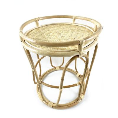 China Living Style Rustic Natural Wicker Round Rattan Farmhouse Table Afternoon Tea Table Balcony Outdoor Side Table for sale