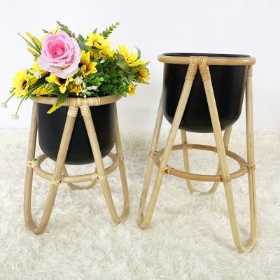 China Indoor Plant Stand Rattan Look Open Weave Decoration Rattan Basket Round Plant Pot Rack for sale