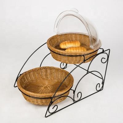 China Food Double-Layer PP Rattan Basket For Bread Food Display Buffet Baskets With Plastic Cover Supermarket Shop Display Basket for sale