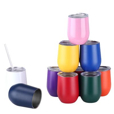 China Sustainable Stainless Steel Egg Shape Powder Coated Travel Sublimation White Metal Wine Tumbler Insulated With Lid And Straw for sale