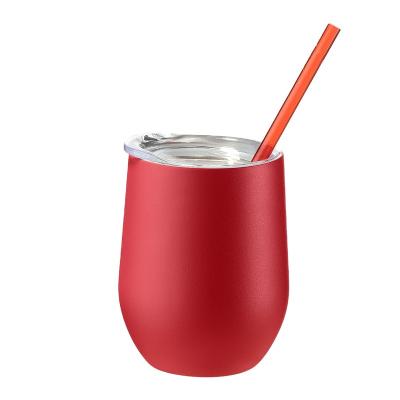 China Viable Wholesale Bulk Metal Egg Shape Double Wall Stainless Steel 10oz Insulated Wine Tumbler Cups With Straw for sale