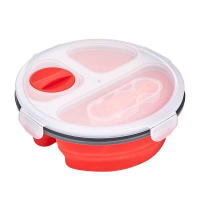 China Microwavable Microwave Food Box Storage Containers Keeping Cool Foldable Collapsible Silicone Bento Lunch Box With Silicone Lid for sale