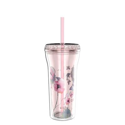 China BPA FREE Wholesale Custom Double Wall Sustainable 16oz Coffee Drinking Tumbler Plastic Cup With Straw And Lid for sale