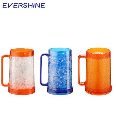 China Sustainable 450ml BPA Freezer Double Wall Freeze Freezer Plastic Custom Beer Mug With Handle for sale