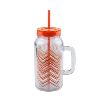 China Sustainable News Products Wholesale 24oz Colorful Logo Printing Drinking Plastic Mason Jar Maker With Handle for sale