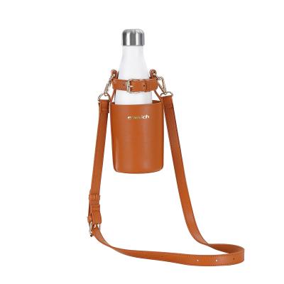 China Fashion Custom Logo PU Water Bottle Bag Holder Vintage Leather Style With Sleeve Carrier Sling Shoulder Bags for sale