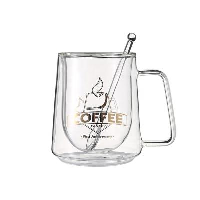 China Everich Casual New Arrival Double Wall Borosilicate Glass Coffee Mug With Spoon And Lid Coffee Mug for sale