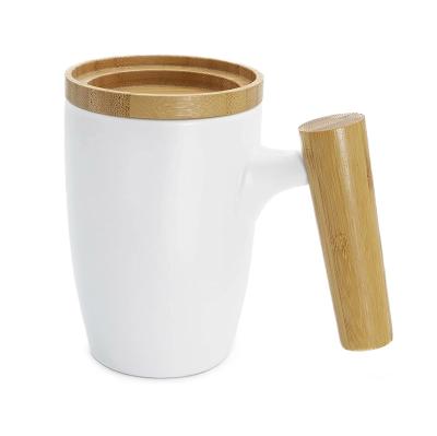 China Viable Nordic Style 16 Ounce Porcelain Ceramic Coffee Mug With Bamboo Handle And Lid for sale