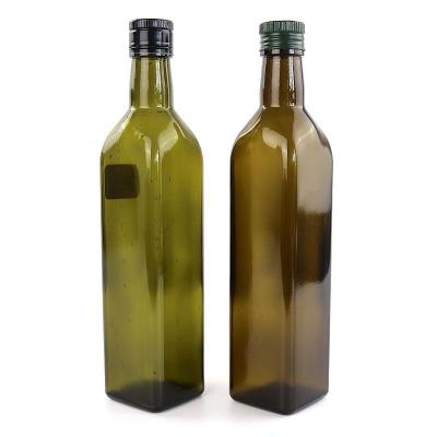 China Food Unique Dark Green Square Olive Oil Glass Bottle 10oz 14oz 18oz Can Be Customized Logo for sale