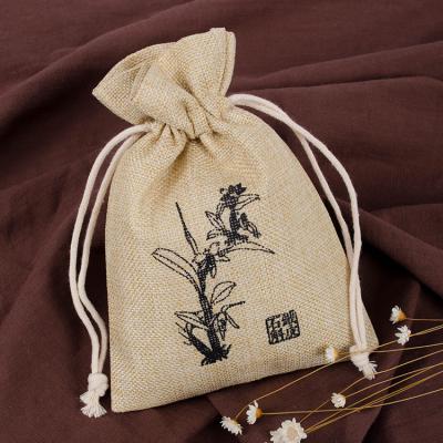 China Small Handled Canvas Pouch Muslin Bags Natural Canvas Twine Cotton Canvas Personalized Drawstring Bag Double Color for sale