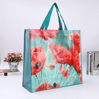 China Custom Reusable Grocery Handled Non Woven Eco Friendly RPET Handled Shopping 120gsm 140gsm PP Woven Bag for sale