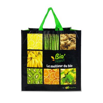 China Portable Cartoon Handled Logo Reusable Tote Shopping Bag Custom Rpet Woven PP for sale